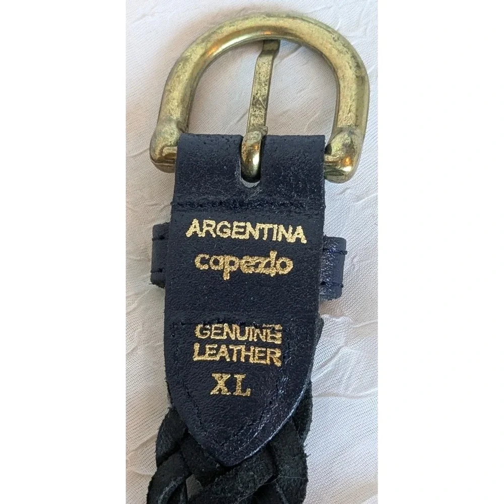 Capezio Leather Belt Braided Navy Woven Blue Womens Argentina Genuine Sz XL Vtg